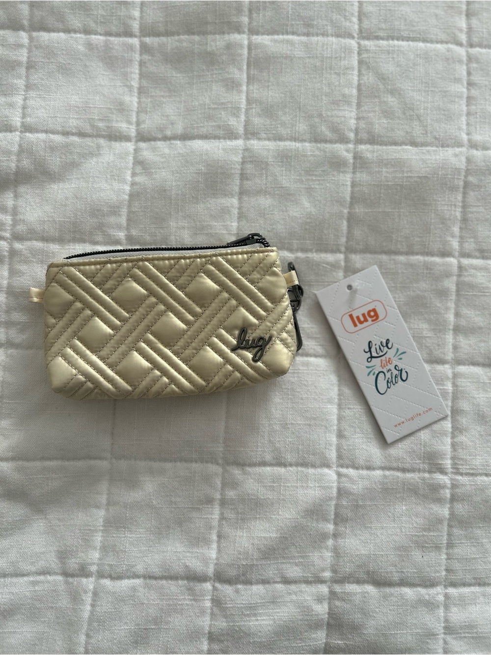 Lug Quilted Metallic Cream Coin Pouch Wristlet